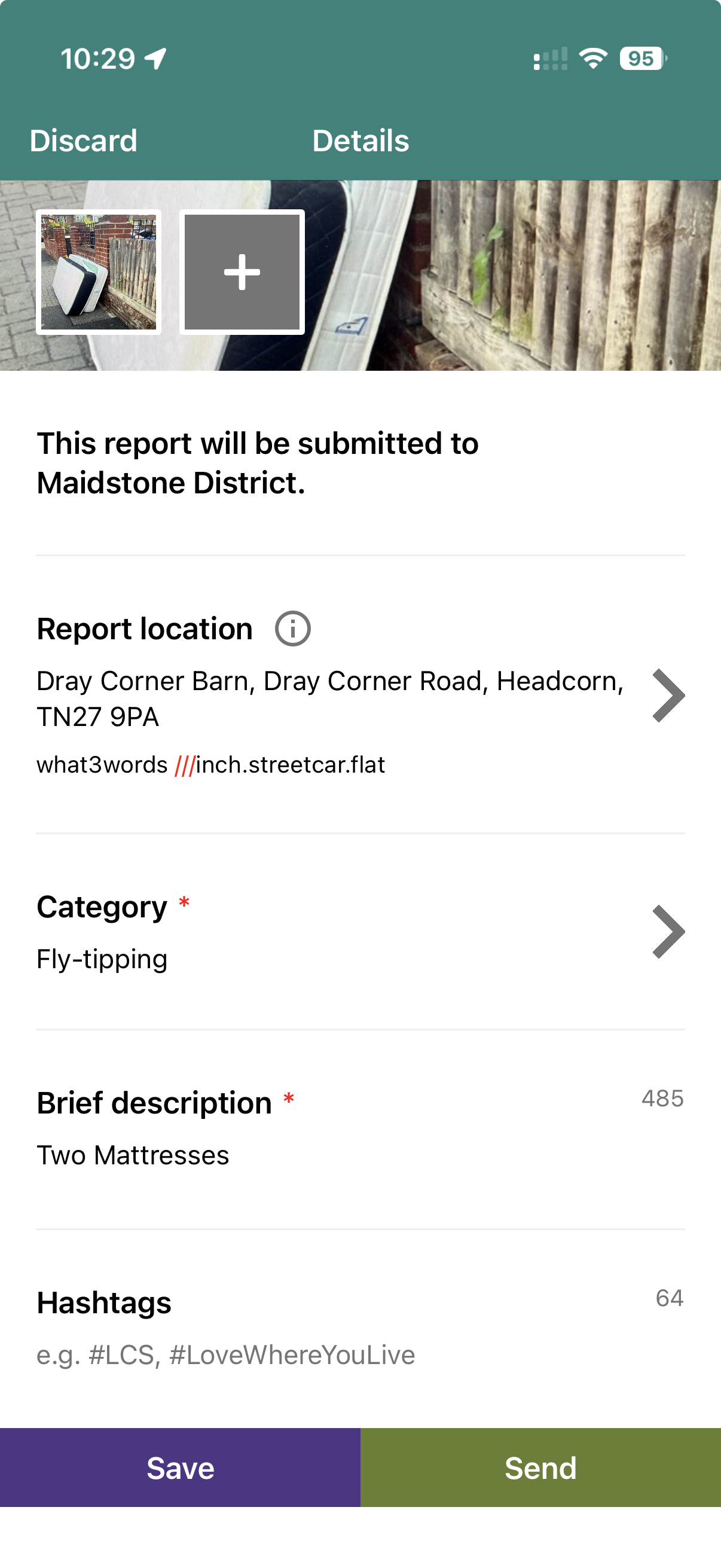 Review and send screen on the Love Clean Streets app