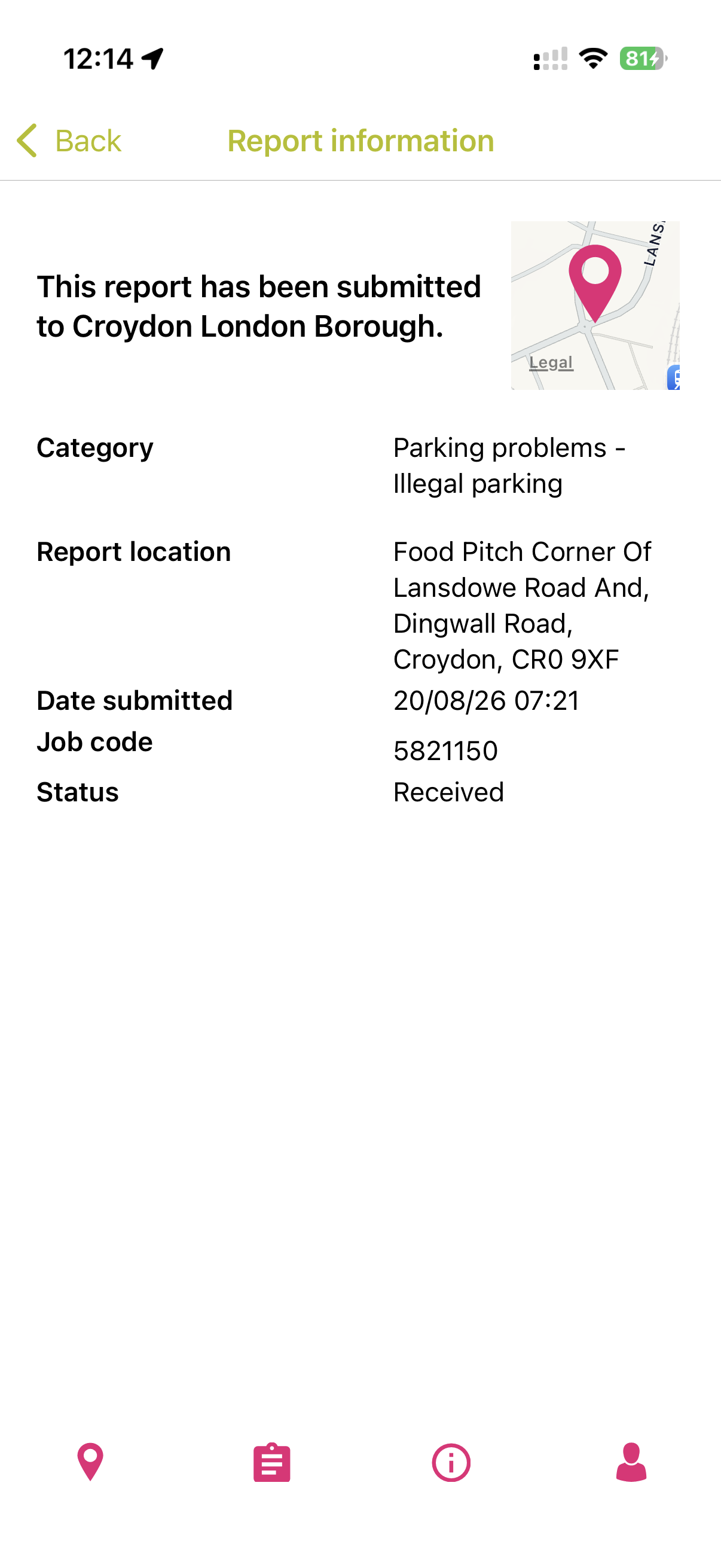 Open report information screen on the Love Clean Streets app