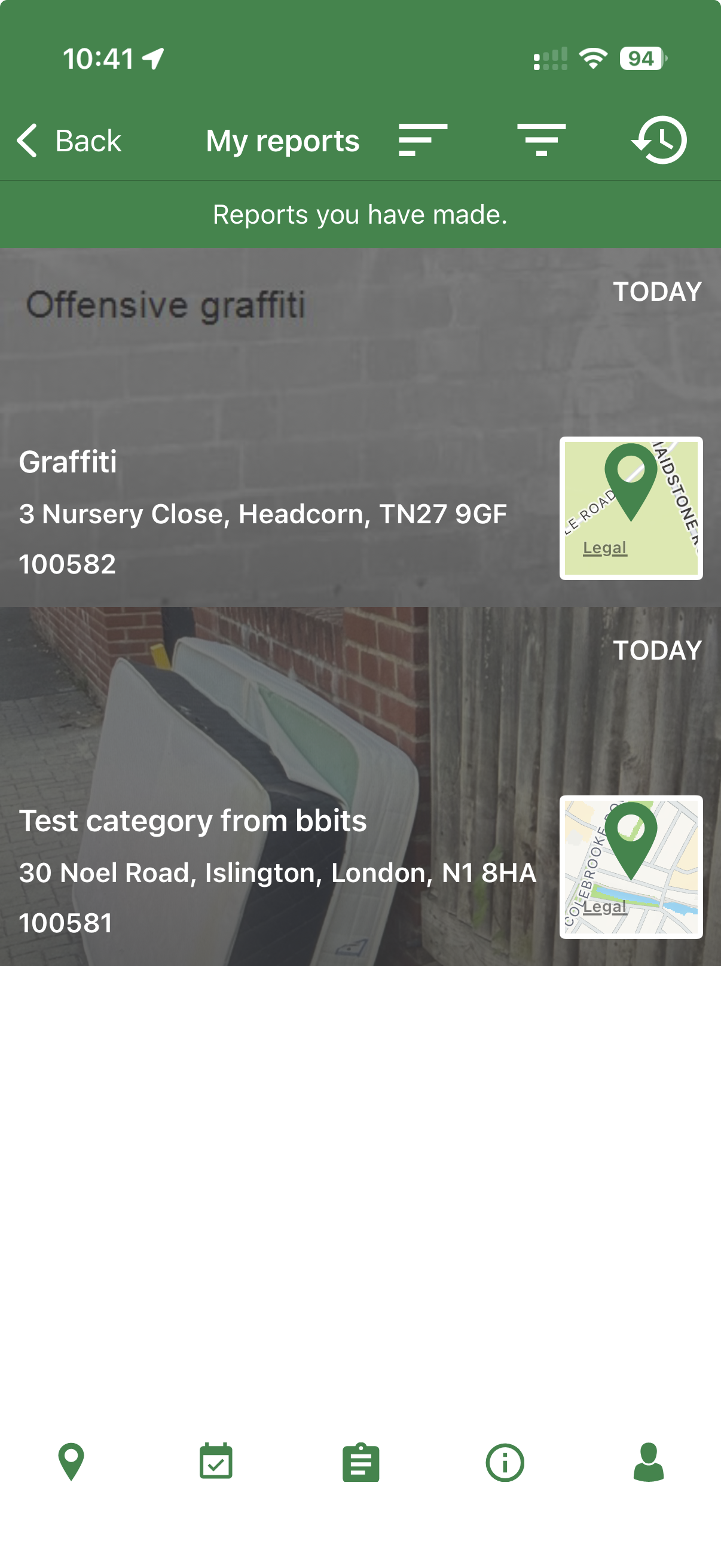 Select the report screen on the Love Clean Streets app