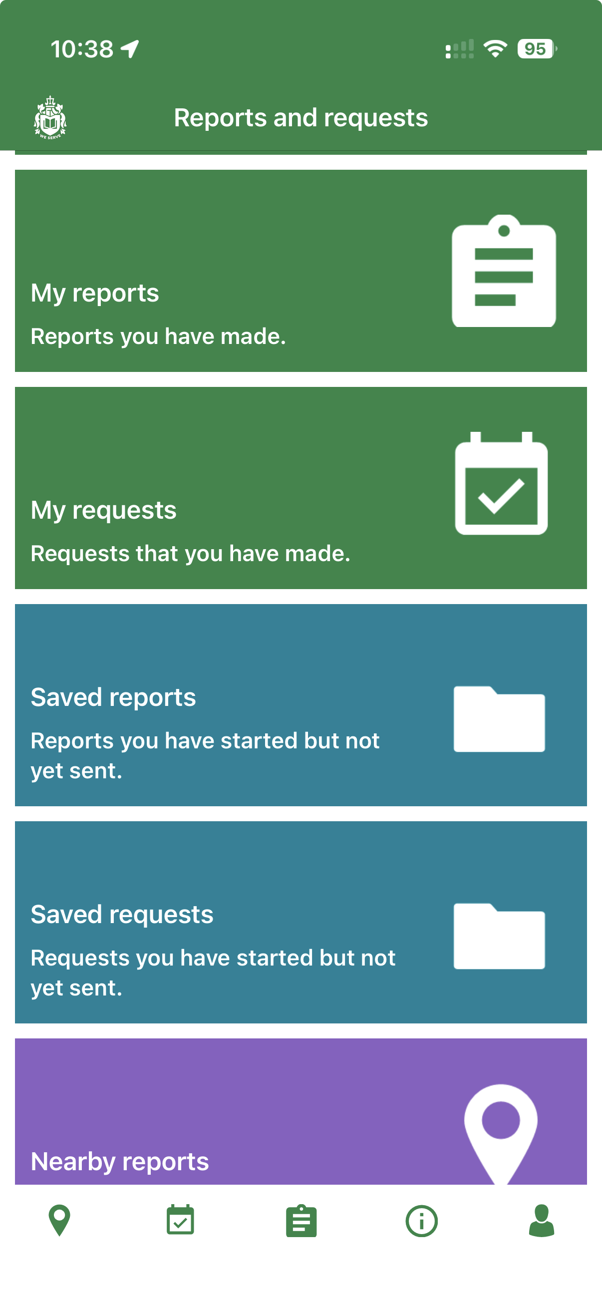 Find My reports screen on the Love Clean Streets app