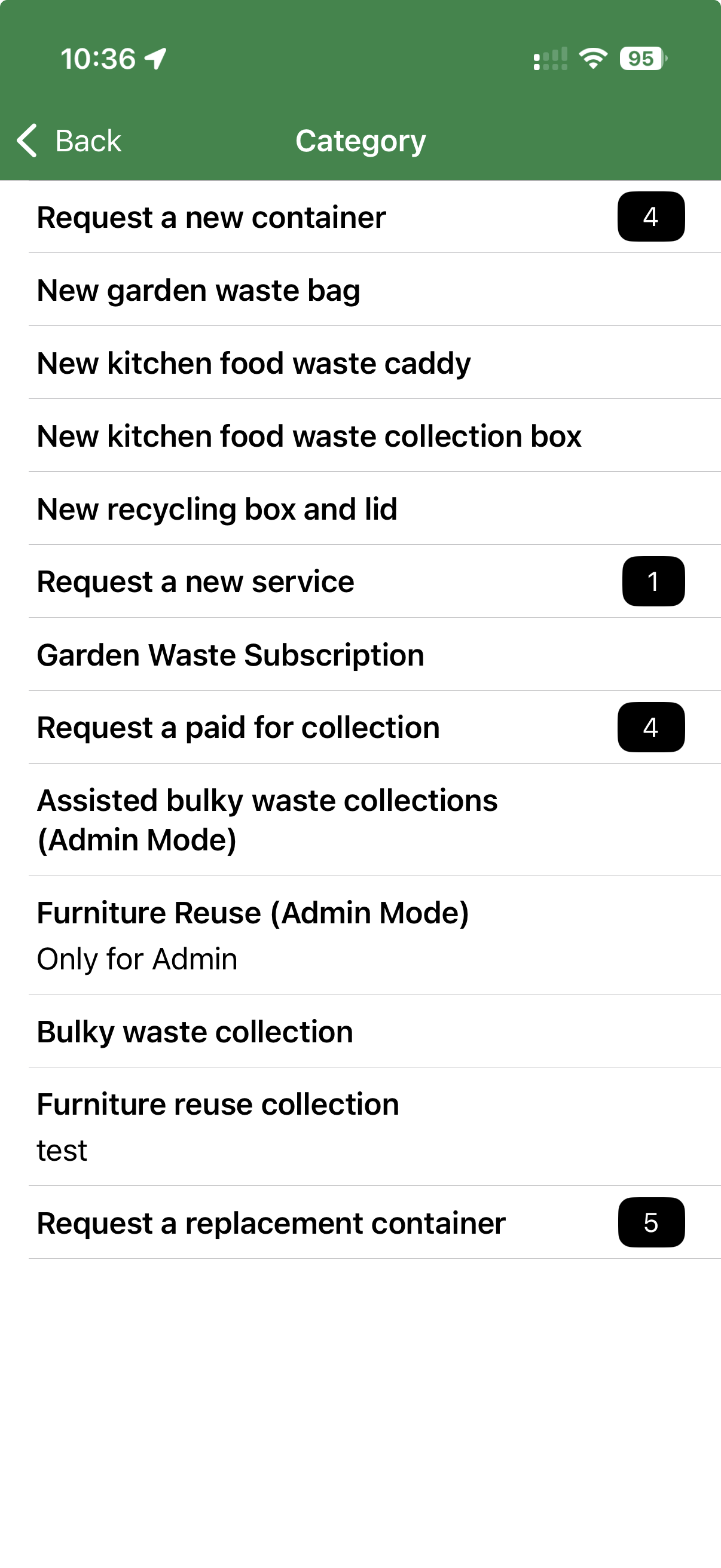 Choose a service screen on the Love Clean Streets app