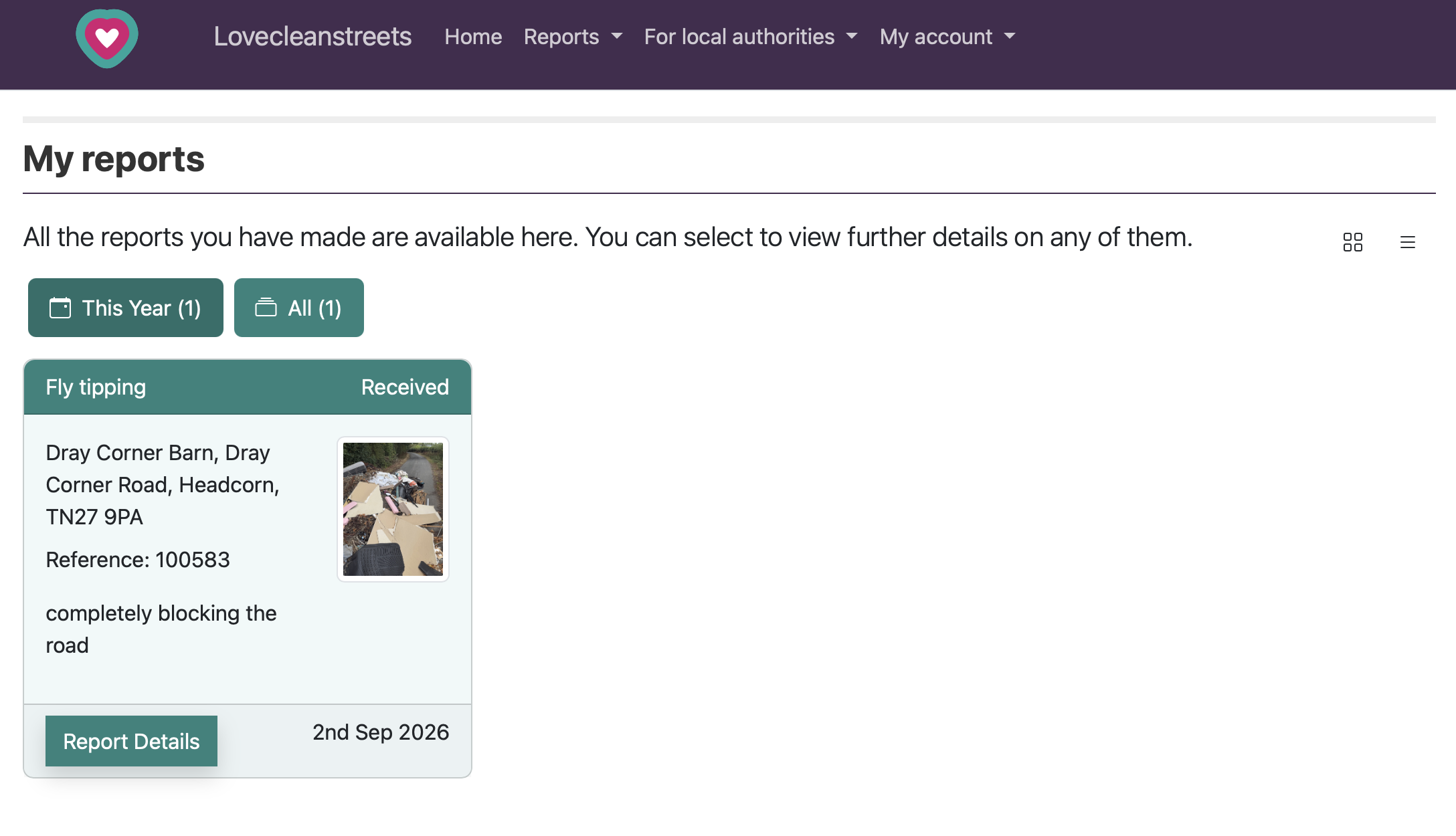Choose a report screen on the Love Clean Streets website
